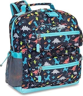 Bentgo Kids Backpack - Lightweight 14” Backpack in Fun Prints for School, Travel, & Daycare, Ideal for Ages 4+, Roomy Interior, Durable & Water-Resistant Fabric, & Loop for Lunch Bag (Dinosaur)
