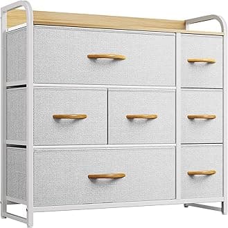 YITAHOME 7 Drawer Dresser, Storage Organizer with Shelves, Fabric Dresser, Chest of Drawers for Bedroom, Living Room, Closets, Sturdy Steel Frame, Wooden Top, Easy Pull Fabric Bins