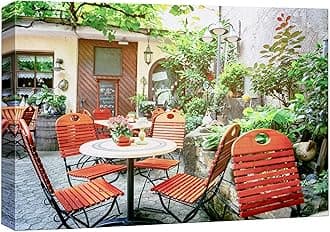 wall26 Canvas Print Wall Art European Italian Cafe Floral Terrace Nature Wilderness Photography Realism Rustic Scenic Landscape Earth Panorama Colorful for Living Room, Bedroom, Office - 32"x48"