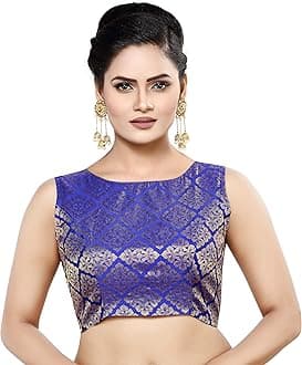 Womens Banaras Brocade Readymade Stitched Sleeveless Saree Blouse