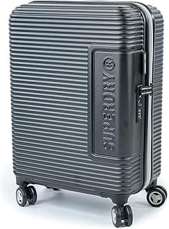 SuperdryHard Shell Travel Suitcases - Lightweight, Robust, TSA Locks, with 8 Smooth Spinner Wheels, Telescopic Trolley, Clothing Retention Straps & High Cap Luggage (Black/Silver, Large)