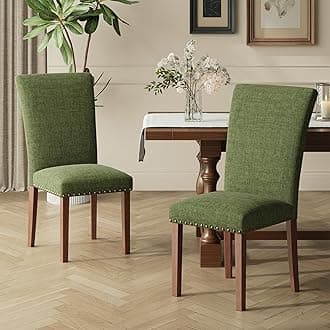 COLAMY Upholstered Parsons Dining Chairs Set of 2, Fabric Dining Room Kitchen Side Chair with Nailhead Trim and Wood Legs - Green