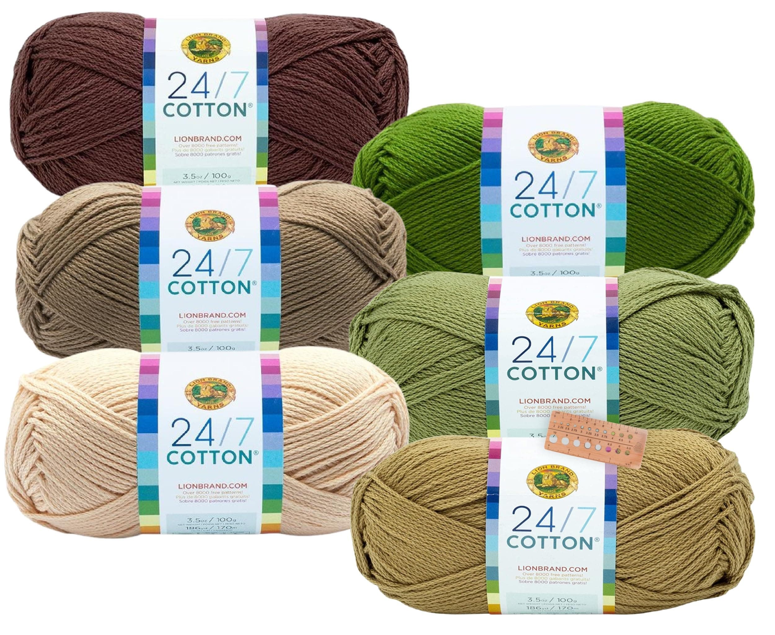 Lion Brand Yarn - 24/7 Cotton - Six Skein Assortment (Olive Tree)