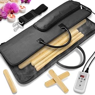 - Bamboo Massage Sticks Warmer Set - Portable Electric Massager Kit with Digital Temperature Controller, Heating Bag, 8 Massage Sticks
