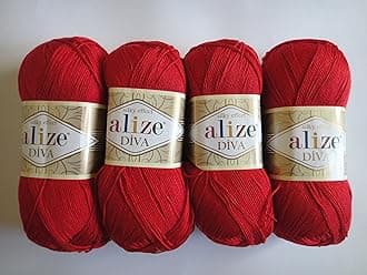 Diva Silk Yarn - Microfiber Acrylic Sport Weight - Lightweight & Soft for Crocheting & Knitting Scarves, Clothes & Crafts - 1 Skein 100g, 383 Yards, Fingering Weight 14 WPI - Red