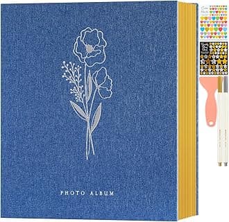 Lanpn Self Adhesive Photo Album Scrapbook 40 Pages, Linen Photos Albums DIY Sticky Magnetic Pages holds 6x4 7x5 A5 Picture for Family Wedding Birthday (Large-20 Sheets/40 Pages, Blue)