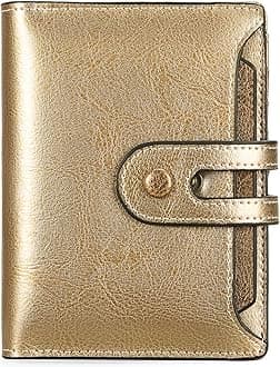 GOIACIISmall Wallet Women Rfid Blocking Genuine Leather Compact Bifold Card Holder for Women with Zipper Coin Pocket 2 ID Windows