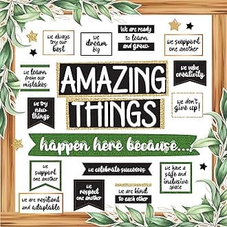 Decorably 105 Pcs Cutouts Inspirational Modern Farmhouse Classroom Decor Set with Borders - Gloss-Laminated Cardstock for Classroom, School Hallways, Study Room