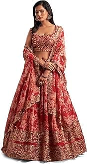 Women's Organza Floral White Semi-Stitched Lehenga Choli (7611-Wedding-Floral-Lehenga-Latest, White)