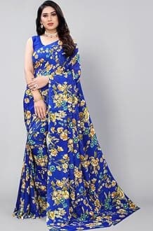 SIRIL Women's Floral Printed Georgette Saree with Unstitched Blouse Piece