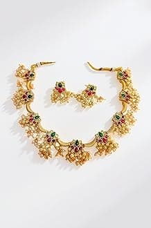 Traditional Temple Jewellery Lakshmi pendant set ruby Pearl Mango Design Mohan mala haram. Latest Wedding Jewellery Necklace for Women and Girls