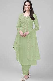 TRENDMALLS Women's Cotton Blend Embroidery Salwar Suit Set Kurta Pant with Dupatta Kurta Set for Women