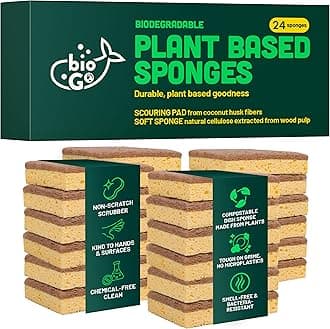24 Pack Biodegradable Kitchen Sponges - Eco-Friendly, Compostable, Natural Cellulose Dish Sponge - Washing Up - Biodegradable Kitchen