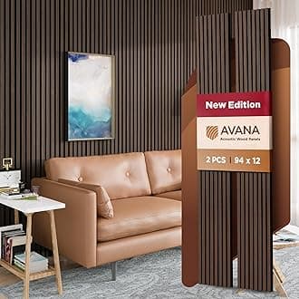 Avana Acoustic Wood Wall Panels –93.2x11.25 Inch Panels – Fits 94x12 Layout – Dark Walnut Acoustic Panels 2 PCs – Wall Panels For Interior Wall Decor for Homes, Offices – Pleasing Wood Panels For Wall