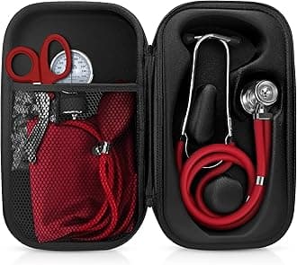 ASA TECHMED Medical Starter Kit – Stethoscope, Durable Blood Pressure Monitor, EMT Shears & Protective Carrying Case – Ideal for Healthcare Students & Professionals, Red