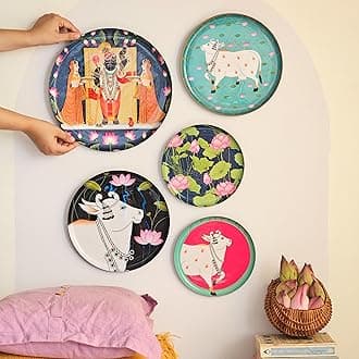 - RITUALISTIC Pichwai Wall Plate for home decor | Metal Iron wall decor items for living room |gifts for family & friends | home decor and house warming gift items | wall art & showpiece| Set of 5