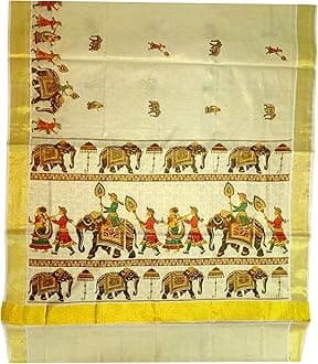 Women's Printed Kerala Gold Tissue Saree with Running Blouse