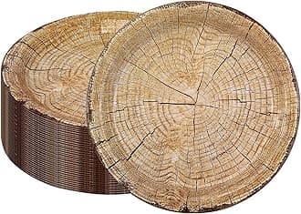 Wood Grain Party Plates 50 Pieces, 9" Rustic Wood Effect Paper Plates, for Woodland Theme Party Table Decorations