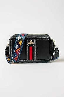 Beatfull Designer Crossbody Bag Bee Shoulder Purse for Women Trendy Wide Strap Camera Clutch PU Leather Handbag, Black, Large