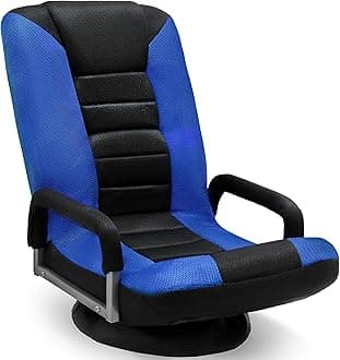 Swivel Floor Gaming Chair - Video Lounger Enjoy 6 Different Positions, Adjustable Backrest, Removable Arm Rests, Folds to Store, Stylish Blue with Black Center Stripe