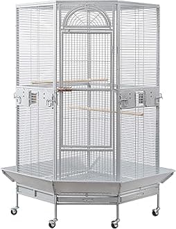 Seny Corner Bird Cage for Cockatiel Parakeet Black and White New (White)