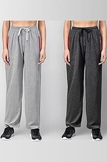 Fflirtygo Women's Cotton Track Pants, Joggers, Leisure Wear, Night Wear Pajama, Grey and Charcoal Grey Color