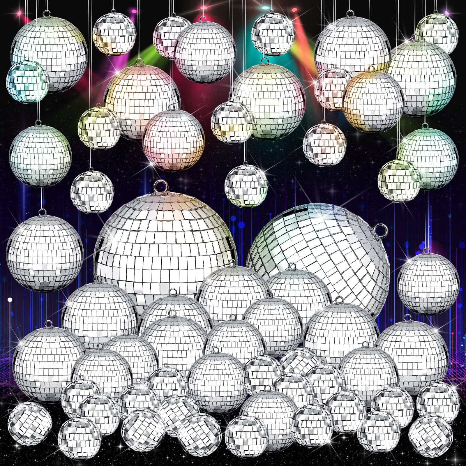 Funtery 100 Pcs Disco Balls Bulk: Silver Mirror Ornaments in Various Sizes for Christmas Tree, Party Decorations (1,2,3,6)