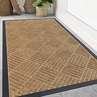 Smiry Front Door Mat Outside Entrance, Heavy Duty Outdoor Indoor Natural Rubber Doormat, Non Slip, Trap Dirt and Moisture, Easy Clean, Low Profile Patio Porch Entryway Mat, 47x32, Coffee
