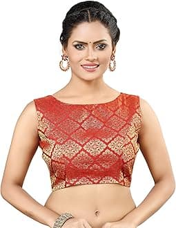 Womens Banaras Brocade Readymade Stitched Sleeveless Saree Blouse