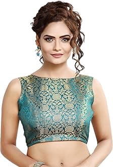 Women's Traditional Rich Banaras Brocade Sleeveless Readymade Saree