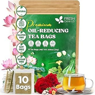 FreshDrinkUS, Oil-Reducing Herbal Tea – 10 Tea Bags | Blend of Winter Melon, Lotus Leaf, Ginger, Hawthorn, Gardenia Fruit, Rose, Cassia Seed & More | Naturally Caffeine-Free | Delicious Hot or Iced