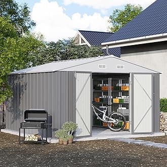 - Patiowell 10' x 10' Metal Storage Shed for Outdoor, Steel Yard Shed with Design of Lockable Doors, Utility and Tool Storage for Garden, Backyard, Patio, Outside use, Grey