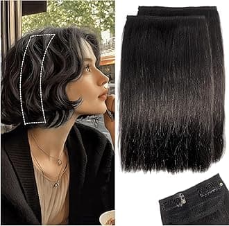 2 Pcs Short Hair Extensions, Human Hair Pieces for Women Adding Volume 8 Inch Natural Black