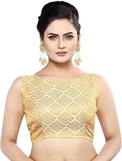 Womens Banaras Brocade Readymade Stitched Sleeveless Saree Blouse