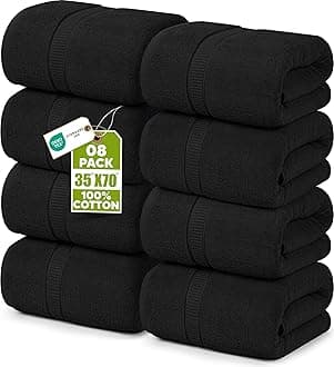 Utopia Towels - Luxurious Jumbo Bath Sheet 8 Piece - 600 GSM (35X70 Inches) 100% Ring Spun Cotton - Highly Absorbent and Quick Dry Extra Large Bath Towel - Super Soft Hotel Quality Towel (Black)