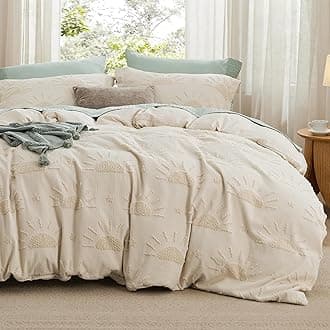 Bedsure Boho Kids Duvet Cover（Duvet Insert/Comforter not Included - Boho Bedding Duvet Cover for All Seasons, Shabby Chic Jacquard (Beige,Sun Design,Queen Size,90"x90")