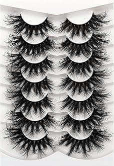 Pooplunch Cat Eye Faux Mink Lashes 25MM False Eyelashes Dramatic 8D Volume Thick Long Fake Eye Lashes Strips 7 Pairs Pack