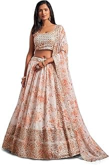 Zeel Clothing Women's Organza Floral White Semi-Stitched Lehenga Choli (7611-Wedding-Floral-Lehenga-Latest, White)