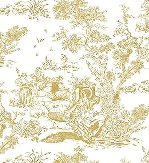 CiCiwind Peel and Stick Wallpaper Vintage Toile Wallpaper White and Yellow Wallpaper Removable Self Adhesive Wallpaper French Decorative Wallpaper for Bedroom Living Room Cabinets 16"×118"
