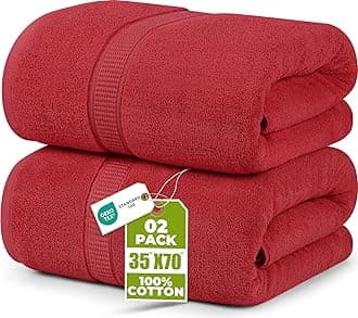 Utopia Towels - Luxurious Jumbo Bath Sheet 2 Piece - 600 GSM 100% Ring Spun Cotton Highly Absorbent and Quick Dry Extra Large Bath Towel - Super Soft Hotel Quality Towel (35 x 70 Inches, Red)