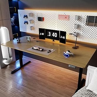 Shintenchi Standing Desk, 71x31 Inch Height Adjustable Electric Sit Stand up Desk, Ergonomic Rising Computer Table, Modern Lift Gaming Desk Workstation for Home Office, Walnut and Black