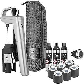 Coravin Timeless Six Plus ワイン保存システム – グラスワインセーバー – ワインエアレーター ピュアアルゴンカプセル3個 スクリューキャップ6個 クリアリングニードル&キャリーケース – シルバー