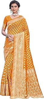 Women's Kanchipuram Art Silk Saree With Blouse Piece, Mustard, Free Size