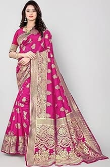 Women's Banarasi Saree Pure Kanjivaram Silk Saree Soft new ladies 2023 Design Wear Pattu Sarees Latest Cotton Party Sari collections With Blouse Piece for Wedding sadi (PARI 63 NEW WINE)