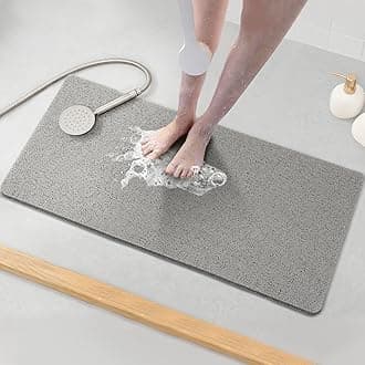 Asvin Soft Textured Bath, Shower, Tub Mat, 35x16 Inch, Phthalate Free, Non Slip Comfort Bathtub Mats with Drain, PVC Loofah Bathroom Mats for Wet Areas, Quick Drying, Grey, 35'' x 16''