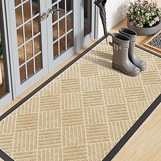 Smiry Front Door Mat Outside Entrance, Heavy Duty Outdoor Indoor Natural Rubber Doormat, Non Slip, Trap Dirt and Moisture, Easy Clean, Low Profile Patio Porch Entryway Mat, 47x23, Beige