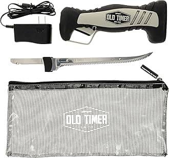 Cordless Electric Fillet Knife with 8in Fully Serrated Stainless-Steel Blade, Trigger Lock, Rechargeable Battery, and Self Draining Case for Fishing, Meat Carving, Filleting, and Outdoors