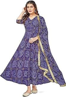 Women's Bandhani Print Anarkali Kurta with Matching Dupatta, Ethnic Indian Wear