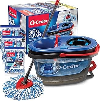 O-Cedar EasyWring RinseClean Microfiber Spin Mop & Bucket Floor Cleaning System with 3 Extra Refills, Grey