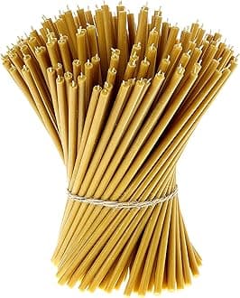 DanilovoPure Beeswax Candles - Honey-Scented, Decorative Thin Taper Candles - Ideal for Birthday Decoration or Church Prayers - Yellow Drip Free, Tall & Smokeless Pack of 150 pcs, 10.4 x 0.28 inch